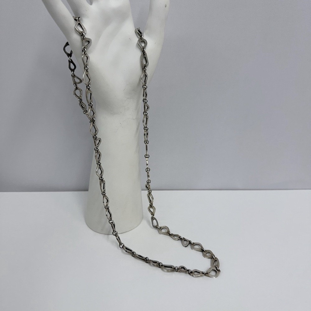 Vintage Sterling Mexico Modernist Long Link Necklace 57 Grams VERY COOL 32"